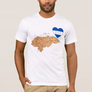 Camiseta Coração da bandeira de Honduras e t-shirt do map