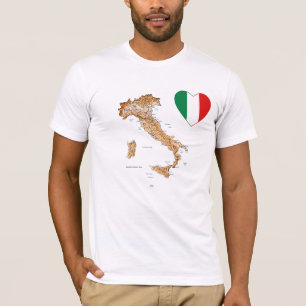 Camiseta Coração da bandeira de Italia e t-shirt do mapa