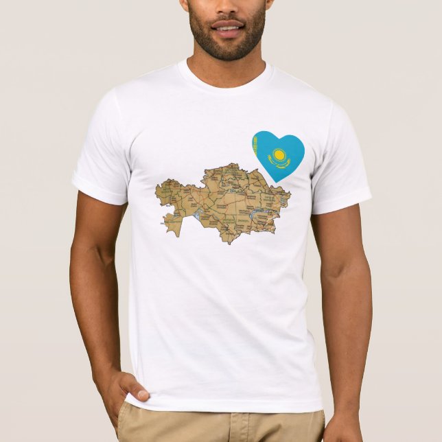Camiseta Coração da bandeira de Kazakhstan e t-shirt do (Frente)