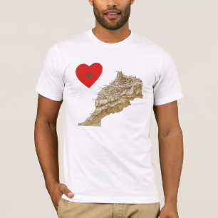 Camiseta Coração da bandeira de Marrocos e t-shirt do map