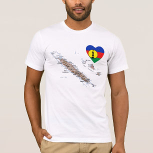 Camiseta Coração da bandeira de Nova Caledônia e t-shirt