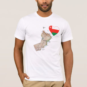 Camiseta Coração da bandeira de Oman e t-shirt do mapa