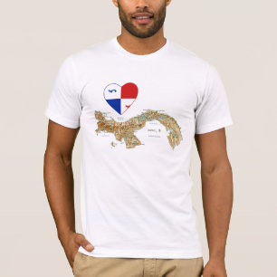 Camiseta Coração da bandeira de Panamá e t-shirt do mapa