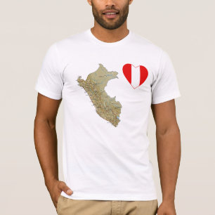 Camiseta Coração da bandeira de Peru e t-shirt do mapa