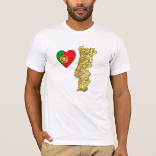 Camiseta Coração da bandeira de Portugal e t-shirt do map