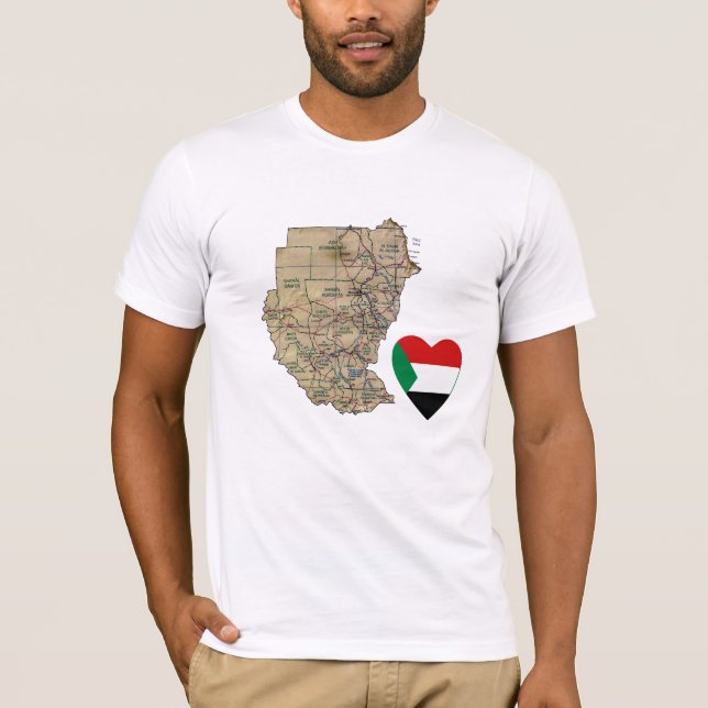 Camiseta Coração da bandeira de Sudão e t-shirt do mapa (Frente)