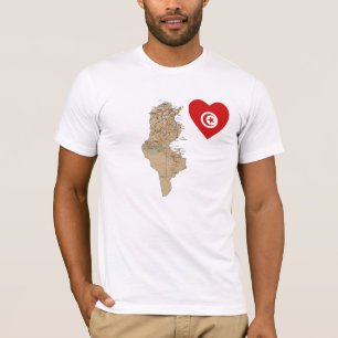 Camiseta Coração da bandeira de Tunísia e t-shirt do map