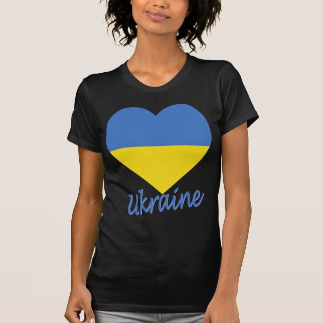 Camiseta Coração da bandeira de Ucrânia (Frente)