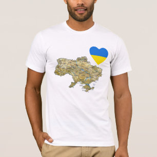 Camiseta Coração da bandeira de Ucrânia e t-shirt do map