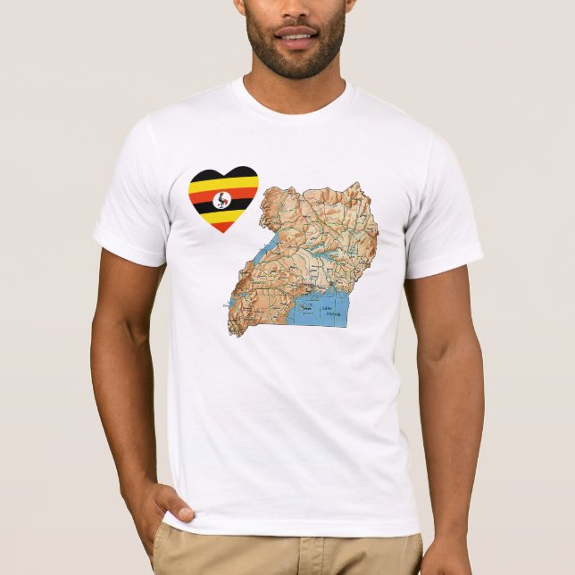 Camiseta Coração da bandeira de Uganda e t-shirt do mapa (Frente)
