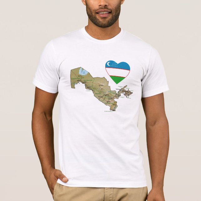 Camiseta Coração da bandeira de Uzbekistan e t-shirt do (Frente)