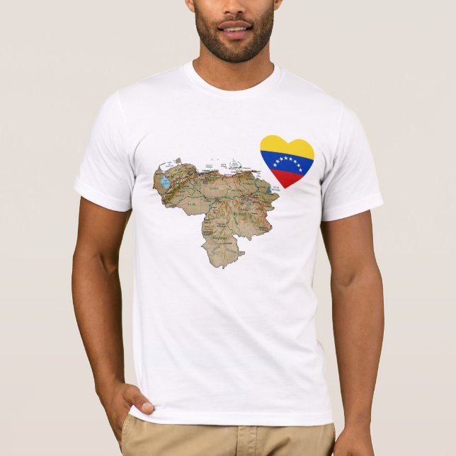 Camiseta Coração da bandeira de Venezuela e t-shirt do mapa (Frente)