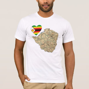 Camiseta Coração da bandeira de Zimbabwe e t-shirt do map