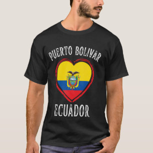 Camiseta Coração da Bandeira do Equador Cidade Puerto Boliv