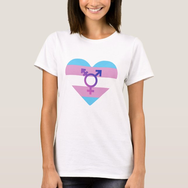 Camiseta Coração da Bandeira do Orgulho Trans (Frente)