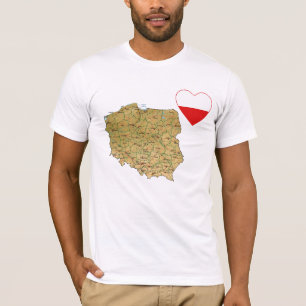 Camiseta Coração da bandeira do Polônia e t-shirt do map