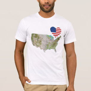 Camiseta Coração da bandeira dos EUA e t-shirt do mapa