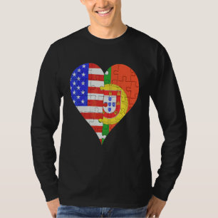 Camiseta Coração da Bandeira Portuguesa Americana