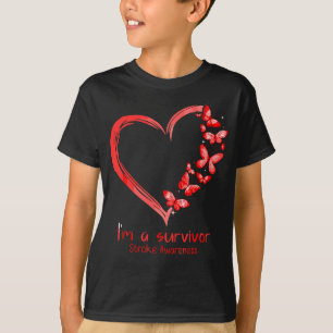 Camiseta Coração da Borboleta Vermelha Eu sou um Sobreviven