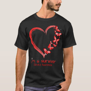 Camiseta Coração da Borboleta Vermelha Eu sou um Sobreviven