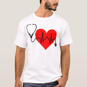 Camiseta Coração da pulsação do coração do estetoscó