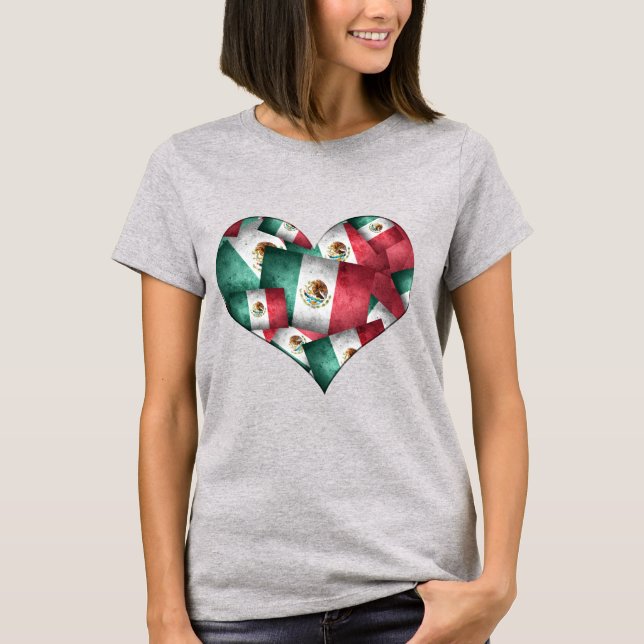 Camiseta Coração das Bandeiras mexicanas (Frente)
