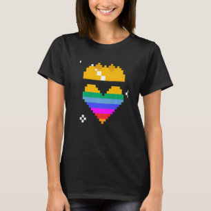 Camiseta Coração de 8 bits Lgbtq Direitos Gay Orgulho Chuva