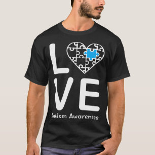 Camiseta Coração de Amor Consciencialização do Autismo Azul