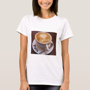 Camiseta Coração de Amor Paris Cappuccino Xícara d