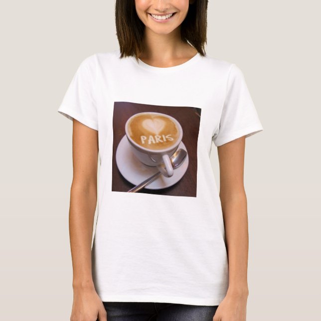 Camiseta Coração de Amor Paris Cappuccino Xícara d (Frente)