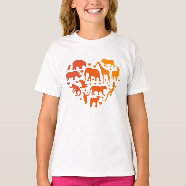 Camiseta Coração de animais, Presente para amantes de anima (Frente)
