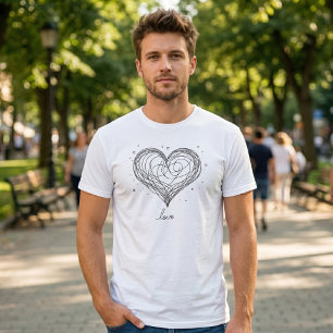 Camiseta Coração de Arte em Linha Cômica com "Amor"