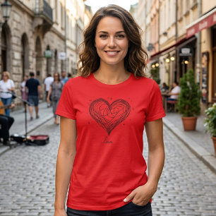 Camiseta Coração de Arte em Linha Cômica com "Amor"