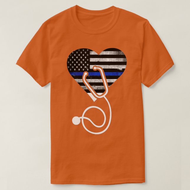 Camiseta Coração de Bandeira Americana com Nurs Azuis (Frente do Design)