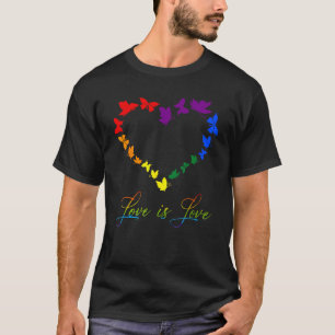 Camiseta Coração de Borboleta Arco-íris Amor É Amor LGBT Ga