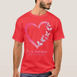 Camiseta Coração de borboleta rosa Eu sou um Cancer de sobr