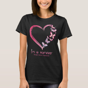 Camiseta Coração de borboleta rosa Eu sou um Cancer de sobr