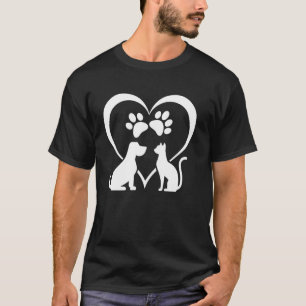 Camiseta Coração de Cachorro e Gato Design para Amante de A