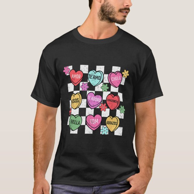 Camiseta Coração de Conversa de São Valentim em Espanhol Fe (Frente)