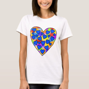 Camiseta Coração de Corações Arco-íris e Azul -