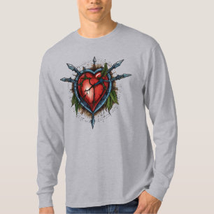 Camiseta Coração de Cornos e Setas - Estilo de Tatuagem Esc