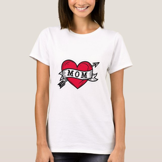 Camiseta Coração de dia de as mães Moderno dos Presentes (Frente)