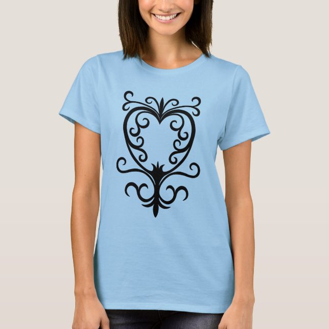 Camiseta Coração de escrolagem gótica legante (Frente)