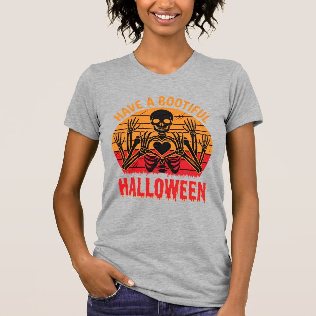 Camiseta Coração de Esqueleto de Halloween Bootiful Desenho (Frente)