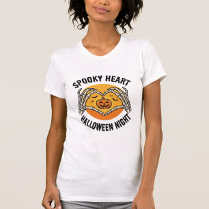 Camiseta Coração de Esqueleto Halloween Design de Mãos Vint