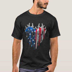 Camiseta Coração de Ferradura Bandeira Americana Dia da Ind