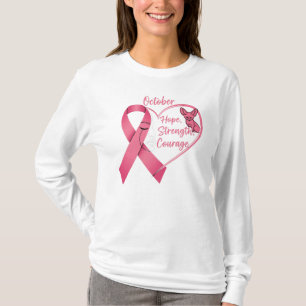 Camiseta Coração de Fita Rosa de outubro - Esperança, Força