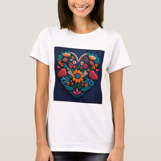 Camiseta Coração de Flores Inspirada na Ucrânia (Frente)