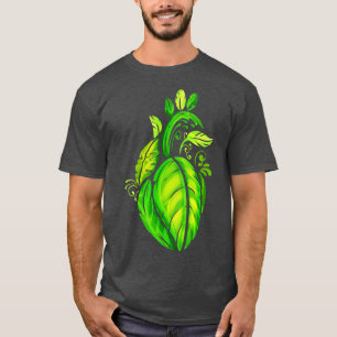 Camiseta Coração de Folhas Verdes Vegetarianas Ir Vegan