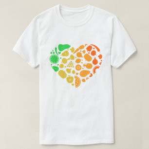 Camiseta Coração de frutas e vegetais - Presente de Vegan E